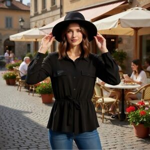 NWOT Modern Works Black Utility Inspired Top Sz Large